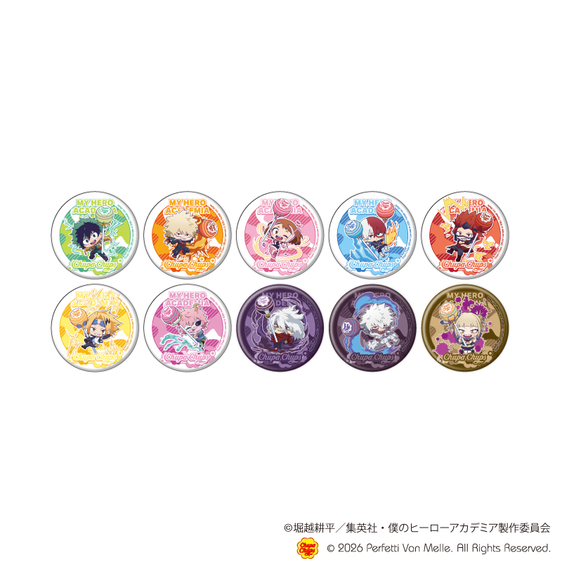 缶バッジ「アニメ 『僕のヒーローアカデミア』×チュッパチャプス」01/コンプリートセット(全10種)(ミニキャライラスト)